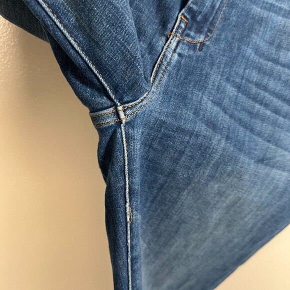 7FAMK Dojo Jeans Size 28 Frayed Hem Flared Retro Blue Denim Embroidered Pockets - Picture 6 of 11
